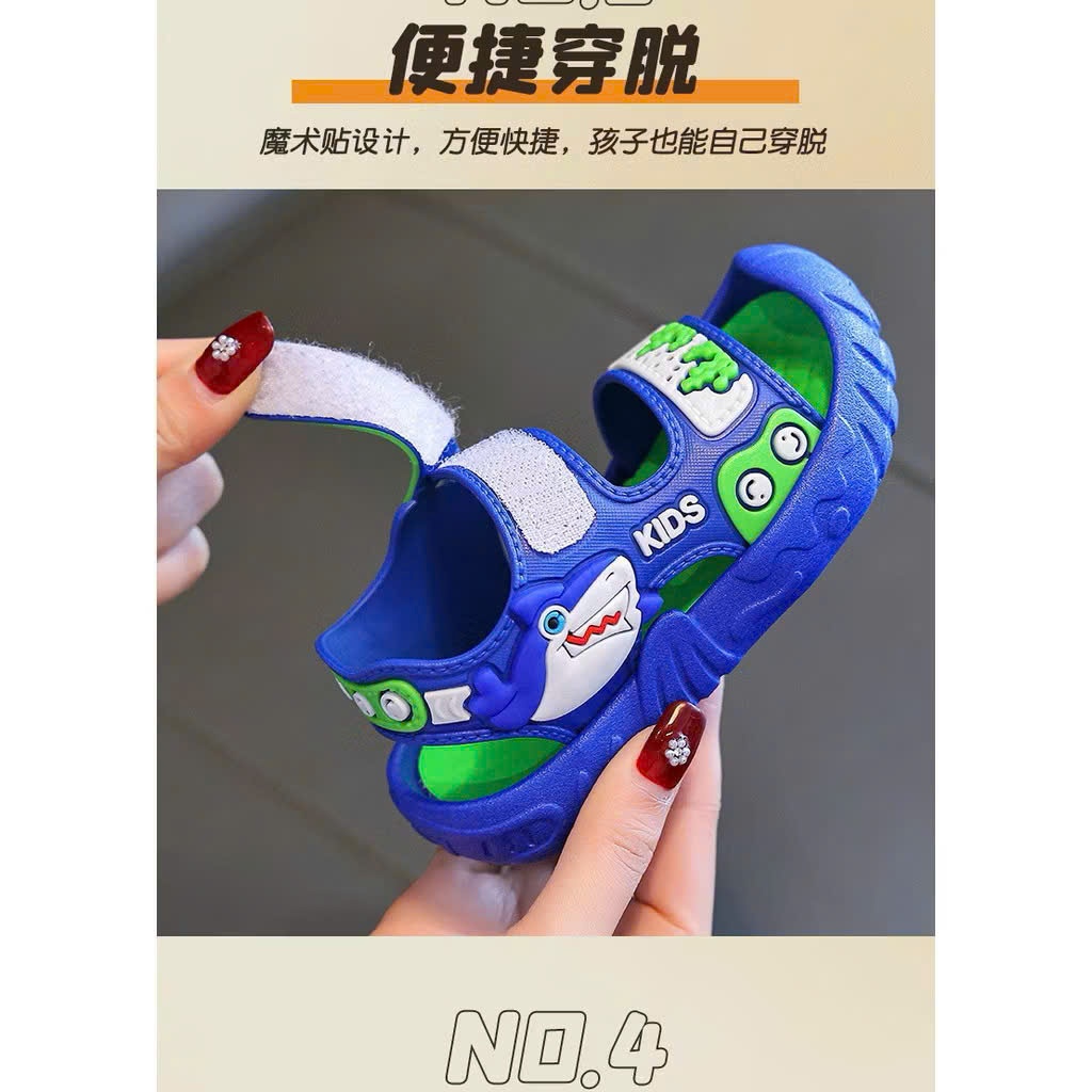 Giày quai dán sandal đi học thời trang phong cách hàn quốc cho bé trai siêu mềm êm chân hình cá mập