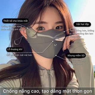 Khẩu Trang Lụa Mát 5D Lót Lông Cừu Khung Định Hình Chống UV UPF 50+, Chống Nắng, Giữ Ấm, Thoáng Khí