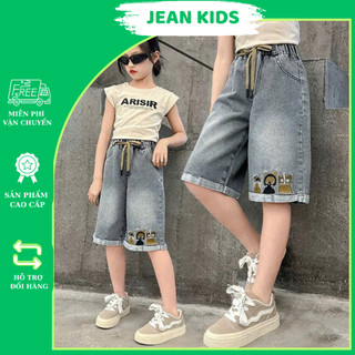 Quần Jean Ngố Thêu Hoạ Tiết Mèo Nhẹ Nhàng Cho Bé Gái