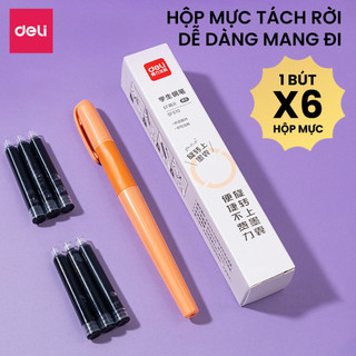 [TẶNG 6 Ống Mực] Bút Máy Học Sinh Định Vị Mực Xanh Đen Deli Cố Định Cách Cầm Nắm Bút Luyện Viết Chữ Đẹp Tiện Dụng
