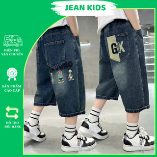 Quần Ngố Jean Bé Trai In Họa Tiết Hoạt Hình & Chữ "GK" (18–46kg) Thời Trang Cá Tính