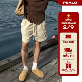 Quần short nam PEALO chất liệu linen thoáng mát cạp chun phong cách Minimalism