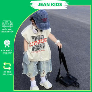 Bộ Áo Tank Top Cotton Kem Phối Quần Jean Ngố Năng Động Cho Bé Trai