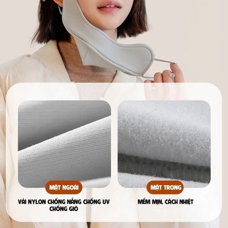Khẩu Trang Lụa Mát 5D Lót Lông Cừu Khung Định Hình Chống UV UPF 50+, Chống Nắng, Giữ Ấm, Thoáng Khí