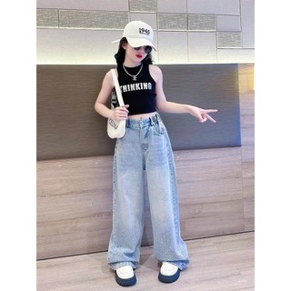 Quần Jean Dài Dáng Xuông Đính Đá Phong Cách Cá Tính Cho Bé Gái Size Từ 18-45kg