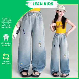 Quần Jean Suông Thêu Hoạ Tiết Hoạt Hình Cho Bé Gái (23–50kg)