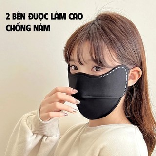 Khẩu Trang Lụa Mát 5D Lót Lông Cừu Khung Định Hình Chống UV UPF 50+, Chống Nắng, Giữ Ấm, Thoáng Khí