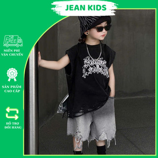 Set Đồ Bé Trai: Áo Tank Top Đen Và Quần Ngố Jean Size 12 đến 36kg
