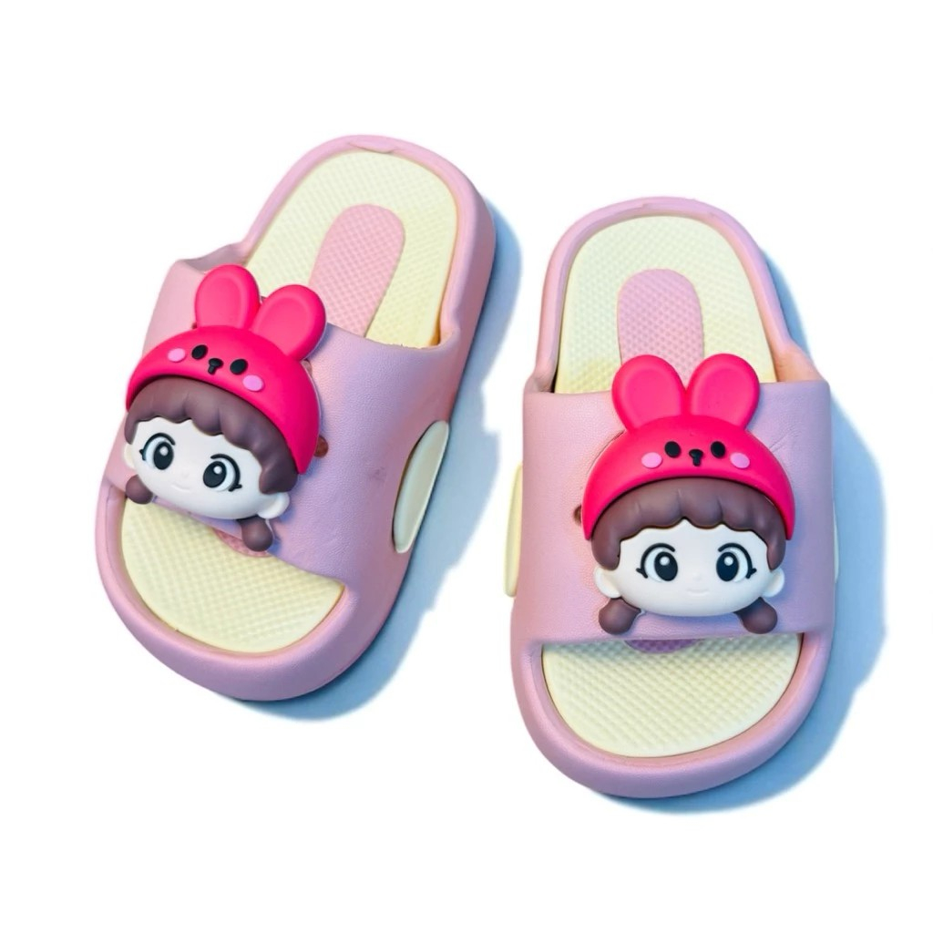 Dép bánh mì thời trang cho bé gái hình cô gái tóc nơ 3D siêu dễ thương nhẹ, êm chân