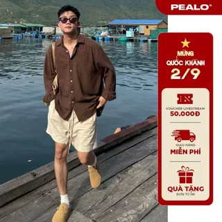 Áo sơ mi cổ bẻ dài tay PEALO nam chất liệu Linen cao cấp