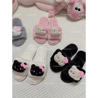 Dép lông nam nữ đi trong nhà mùa đông NGATODER gắn MÈO KITTY đáng iu