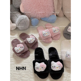 Dép lông nam nữ đi trong nhà mùa đông NGATODER gắn MÈO KITTY đáng iu