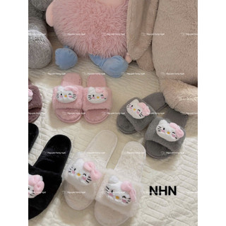 Dép lông nam nữ đi trong nhà mùa đông NGATODER gắn MÈO KITTY đáng iu