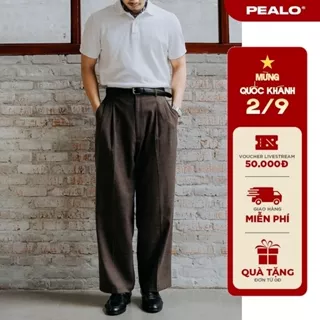 Quần tây PEALO form wide fit cạp cao có xếp li