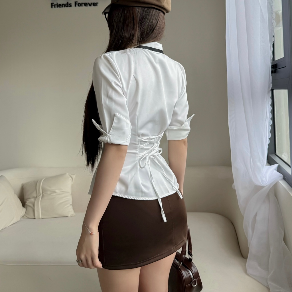 Áo Sơ mi Kaki FAIRY FFCLUB có thắt eo phía sau tôn dáng