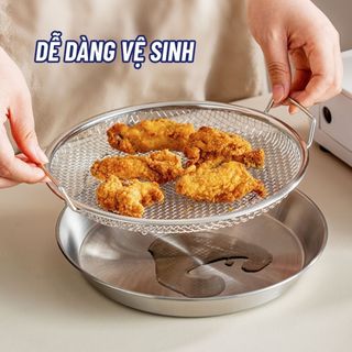 Set khay kèm vỉ lưới lọc dầu inox 304 cao cấp đựng thực phẩm chiên rán