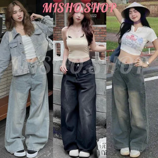 Quần Jean Ống Rộng Nữ Wash Bụi Màu Đen Và Xanh Lưng Cao Phong Cách Retro Ulzzang Hàn Quốc 460 552 317 315