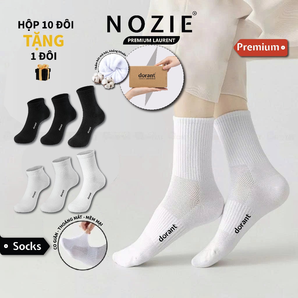 Combo 3,5,10 đôi tất trơn thể thao, vớ nam nữ LOGO cổ ngắn cổ trung cổ cao nam nữ vải dệt kim, thấm hút mồ hôi NOZIE