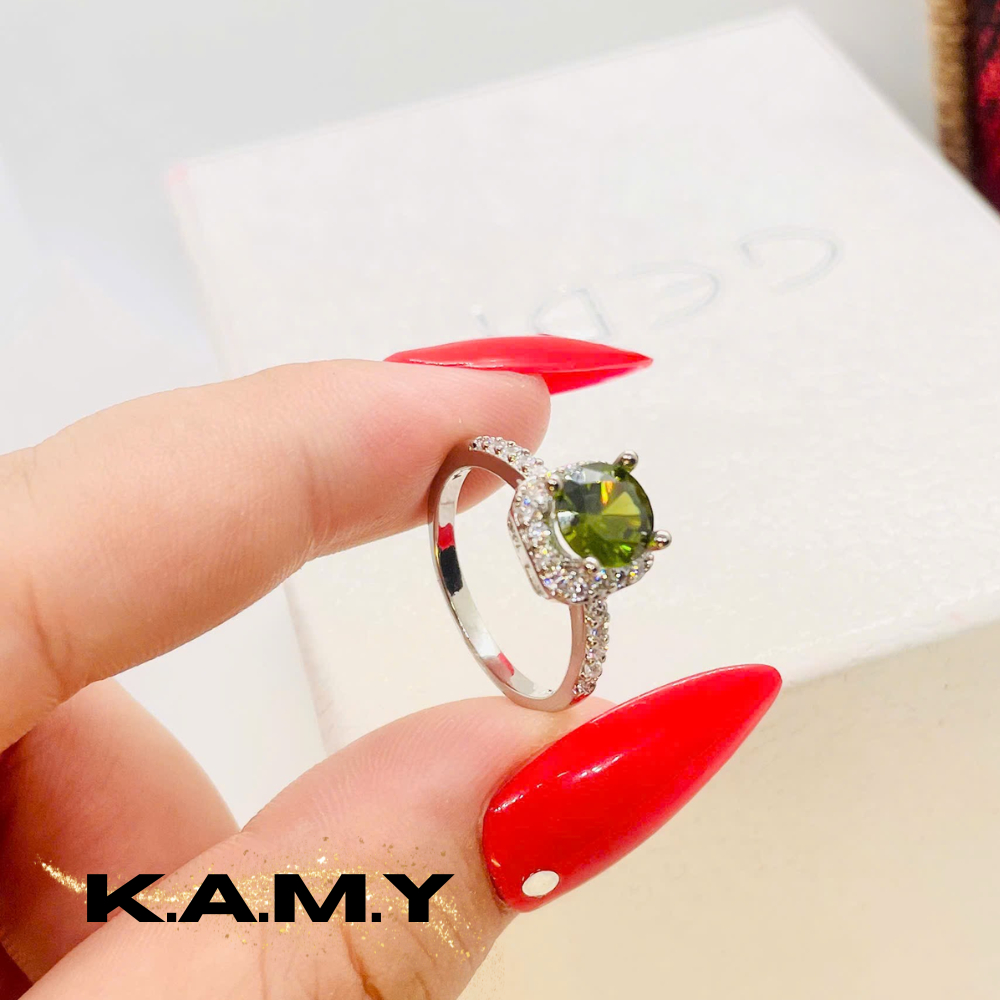 Nhẫn Nữ Đính Đá Xanh Lục Peridot  Sang Trọng Phù Hợp Đi Tiệc Quà Tặng Người Yêu, Học Sinh, Sinh Viên