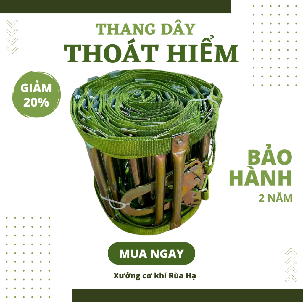 (KIỂM ĐỊNH) Thang Dây Thoát Hiểm Gấp Gọn 3m – 20m | Dây Dù, Bậc Nhôm – Tải 500kg – An Toàn, Dễ Leo