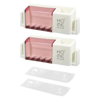 Kệ Để Bàn Chải Đánh Răng HOME, Giá Để Đồ Nhà Tắm Dán Tường, Có Móc Treo 2 Bên Chất Liệu Nhựa PP