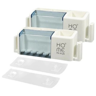 Kệ Để Bàn Chải Đánh Răng HOME, Giá Để Đồ Nhà Tắm Dán Tường, Có Móc Treo 2 Bên Chất Liệu Nhựa PP