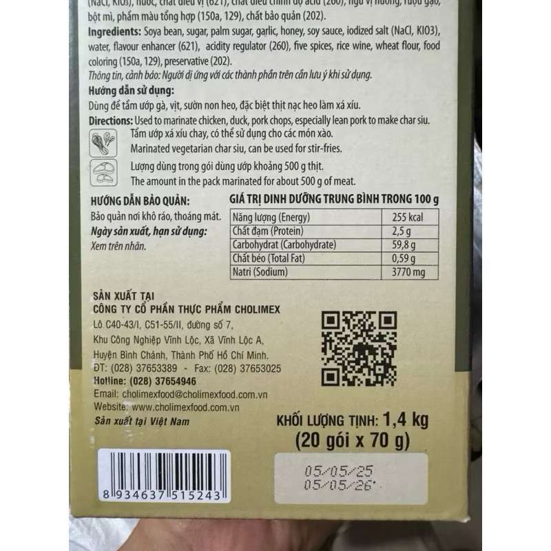 (Sỉ hộp 20 gói) Sốt thịt nướng xá xíu Cholimex- 20 gói 70gr/ 1 gói.