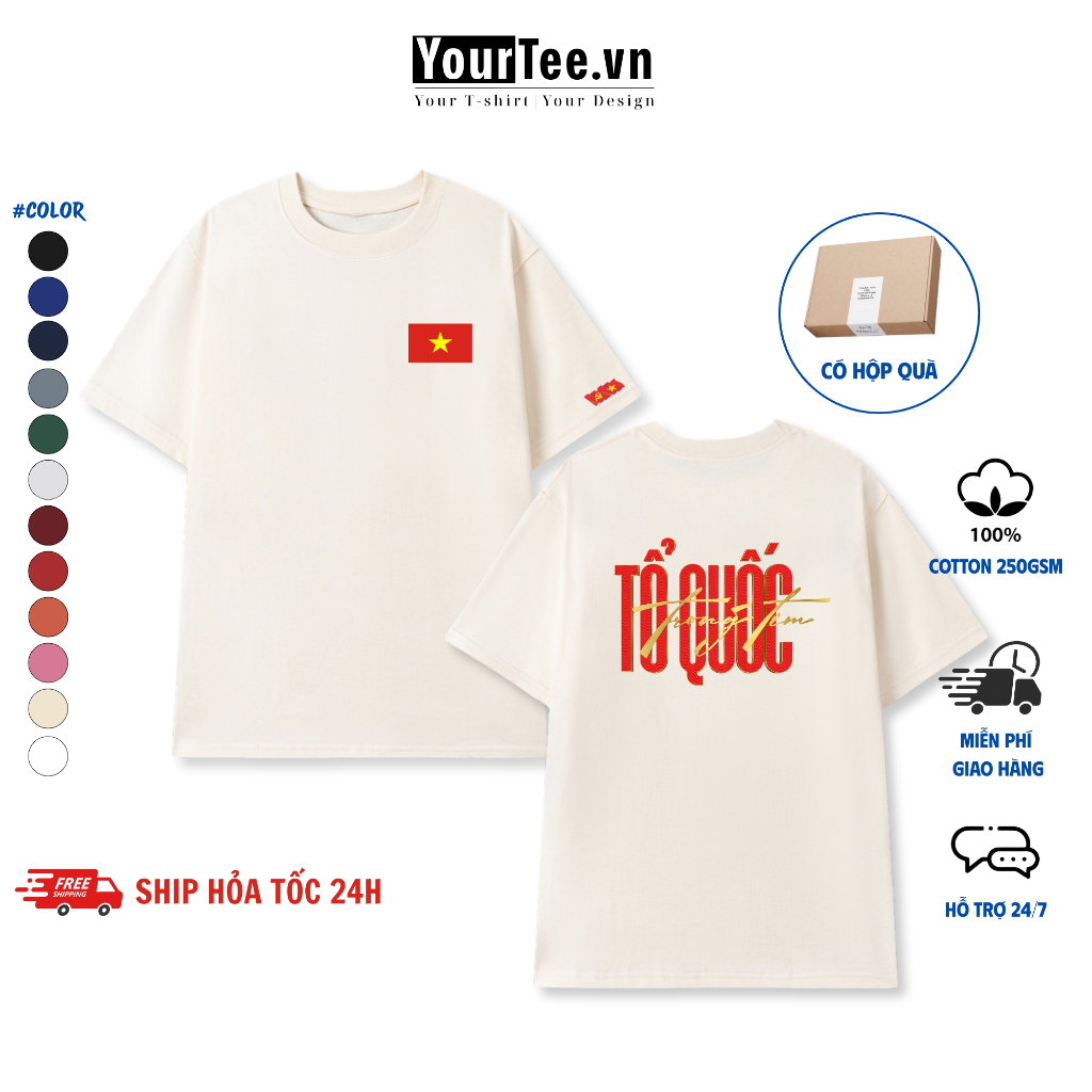 [ÁO TỔ QUỐC] Áo Thun Unisex In Chữ Tự Hào Tổ Quốc Chất Cotton 100% 250 gsm + Có Hộp Quà