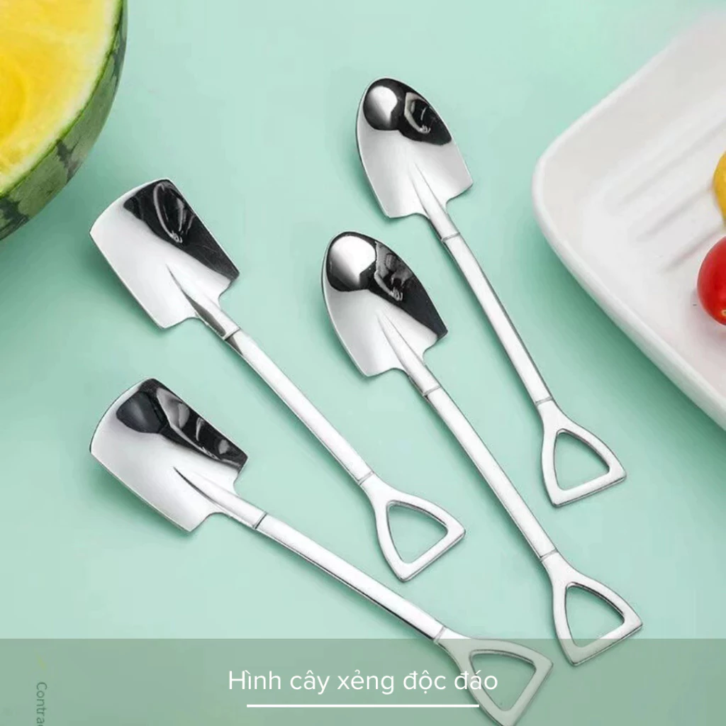 【MIAN】Combo 6 Thìa Xúc Dưa Hấu Hình Cây Xẻng, Muỗng Xúc Kem, Cafe Hình Cây Xẻng Sáng Tạo