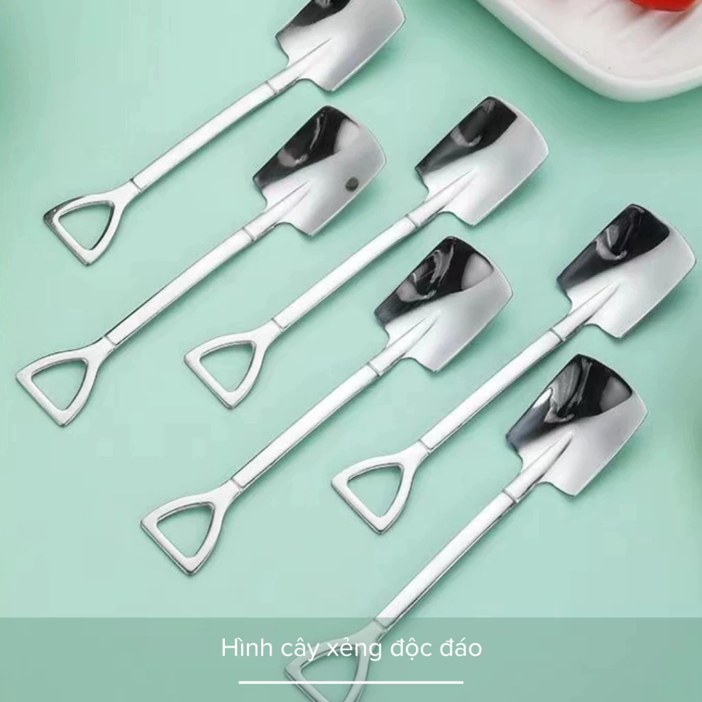 【MIAN】Combo 6 Thìa Xúc Dưa Hấu Hình Cây Xẻng, Muỗng Xúc Kem, Cafe Hình Cây Xẻng Sáng Tạo