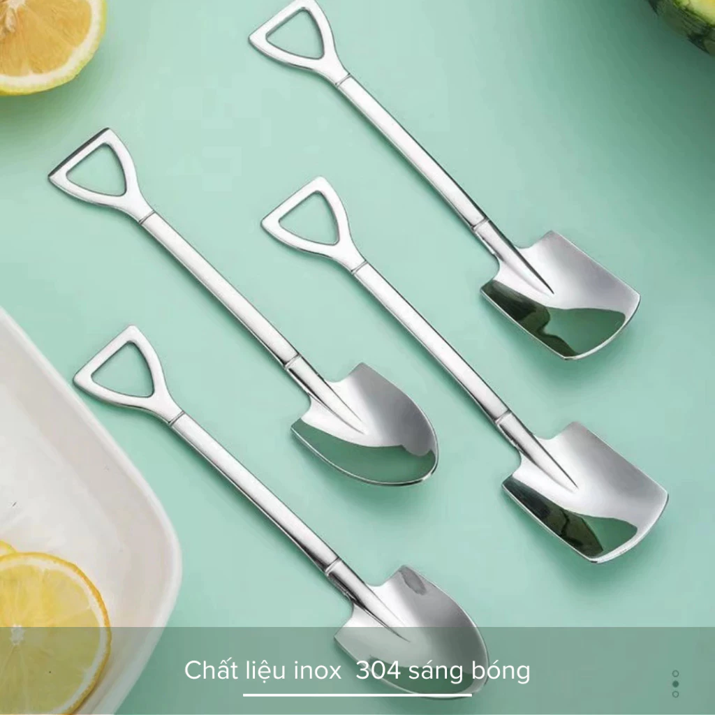 【MIAN】Combo 6 Thìa Xúc Dưa Hấu Hình Cây Xẻng, Muỗng Xúc Kem, Cafe Hình Cây Xẻng Sáng Tạo