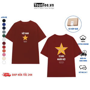 Áo Thun In Cữ Việt Nam Form Unisex Chất Cotton Thoáng Mát + Có Hộp Quà