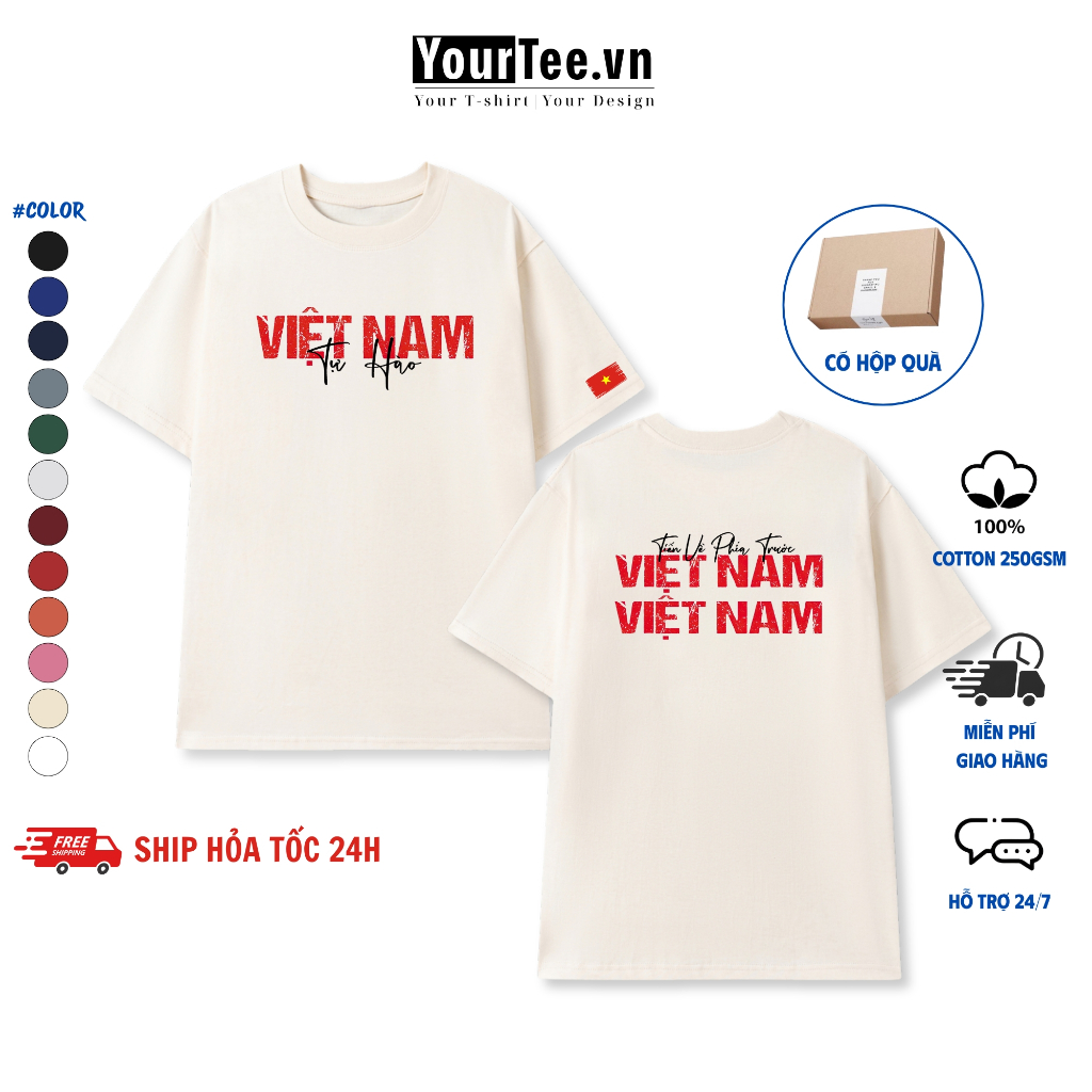 [ÁO TỰ HÀO VIỆT NAM] Áo Thun Unisex In Chữ Việt Nam Form Basic, Chất Cotton 100% 250 gsm + Có Hộp Quà