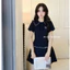 Váy nữ thiết kế cổ bẻ đính khuy phối viền cao cấp , Đầm nữ cộc tay dáng ngắn xoè dập ly chiết eo tôn dáng • MIU.STUDIO