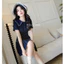 Váy nữ thiết kế cổ bẻ đính khuy phối viền cao cấp , Đầm nữ cộc tay dáng ngắn xoè dập ly chiết eo tôn dáng • MIU.STUDIO