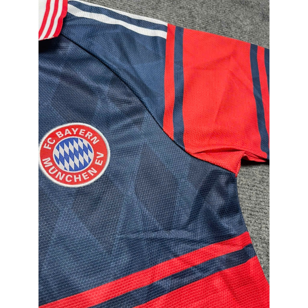 (FREE SHIP) Bộ quần áo bóng đá FC Bayern Munchen Opel 1997 1999 màu xanh than đỏ - Vải Polyester Thái Gai Lưới