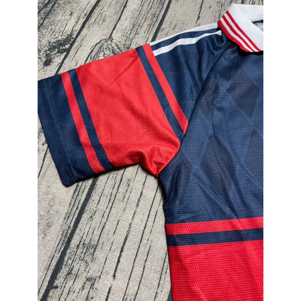 (FREE SHIP) Bộ quần áo bóng đá FC Bayern Munchen Opel 1997 1999 màu xanh than đỏ - Vải Polyester Thái Gai Lưới