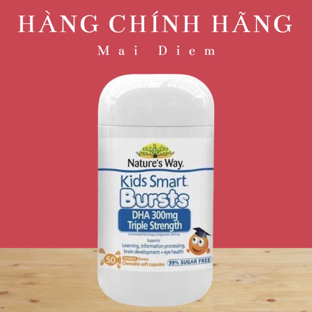 Viên nhai bổ sung DHA hàm lượng cao cho bé Nature's Way Kids Smart DHA 300mg Triple Strength 50 Viên