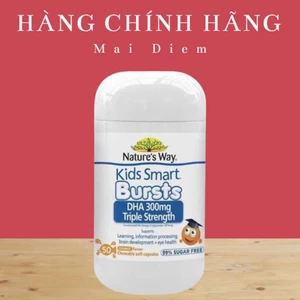 Viên nhai bổ sung DHA hàm lượng cao cho bé Nature's Way Kids Smart DHA 300mg Triple Strength 50 Viên