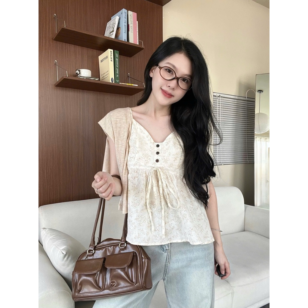 Áo 2 dây cổ V kèm cardigan thun len mỏng Nữ the.sweaterweather TSW