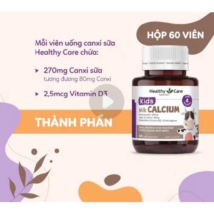 Bộ đôi sản phẩm DHA và canxi dành cho bé 4m+ chính hãng Healthy Care lọ 60 viên