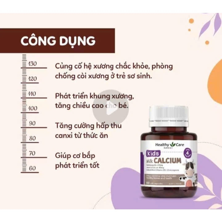 Bộ đôi sản phẩm DHA và canxi dành cho bé 4m+ chính hãng Healthy Care lọ 60 viên