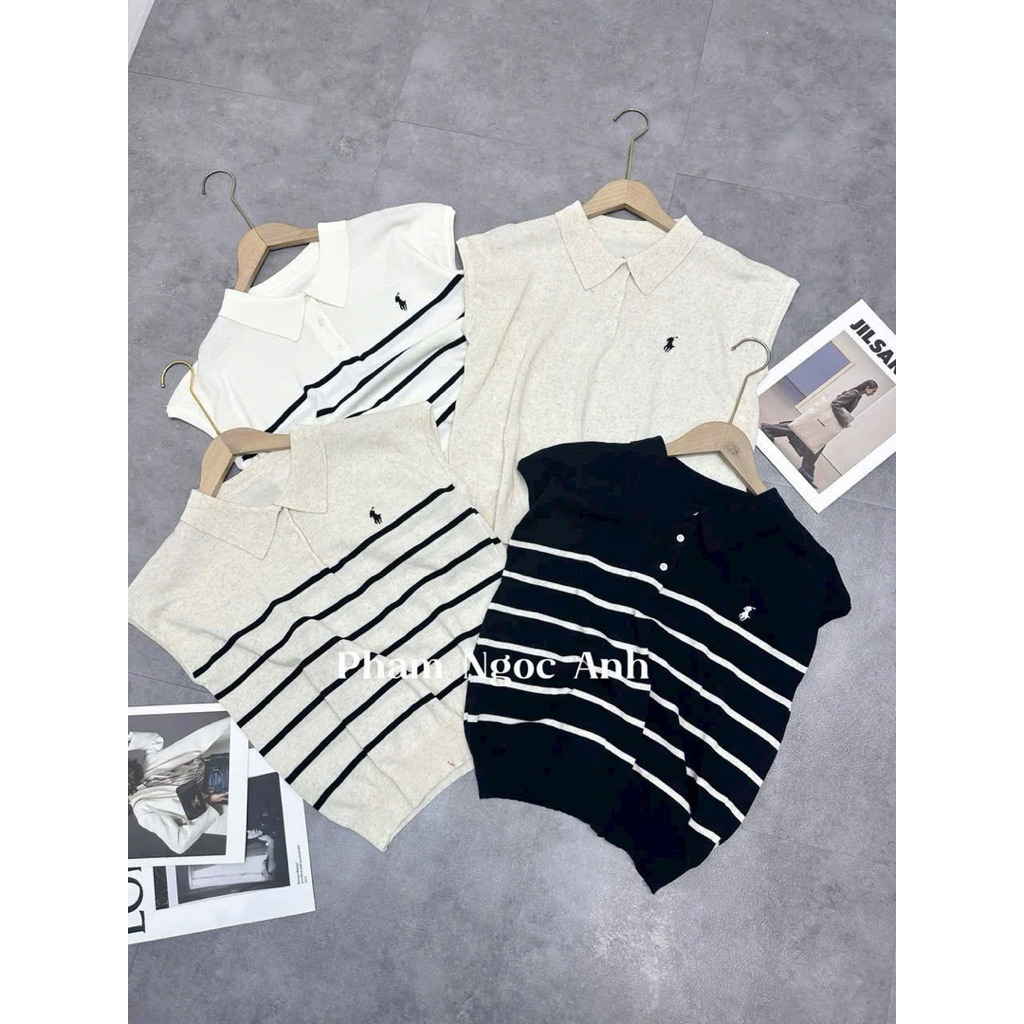 Áo polo len sát nách MTG họa tiết thêu hàng QC