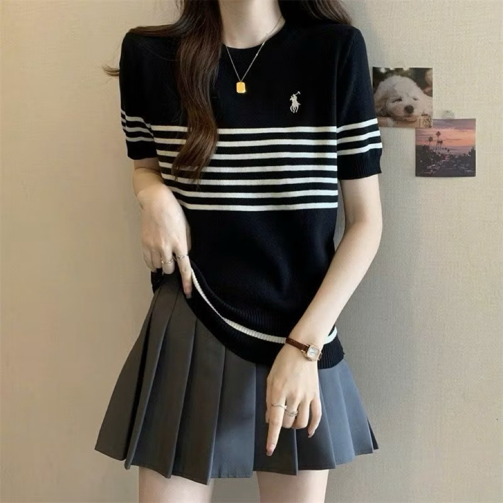 Áo len dệt kim cổ tròn thêu hình ngựa hàng QC NEW 2025 A010