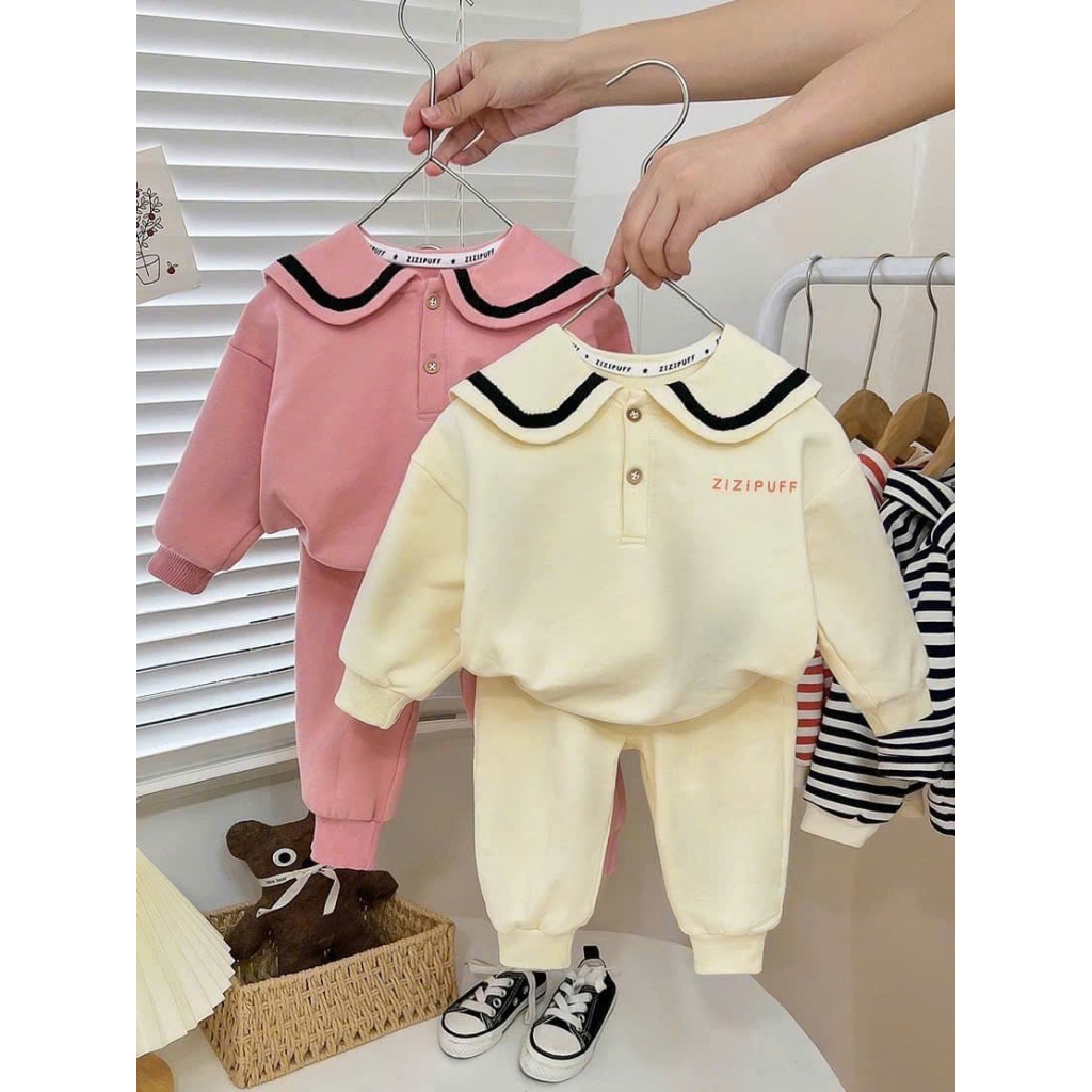 BỘ DAI TAY SIÊU XINH CỔ SEN CHẠY SỌC ĐEN CHO BÉ GÁI