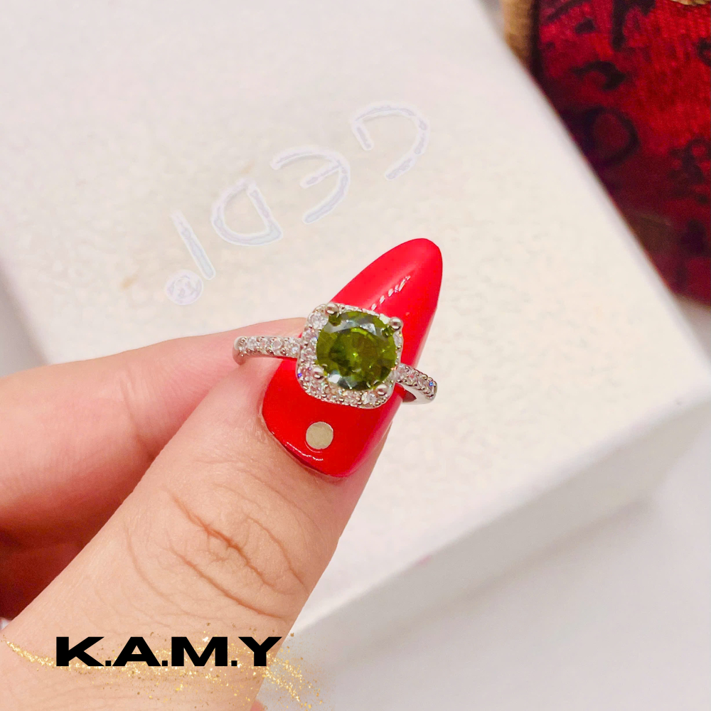 Nhẫn Nữ Đính Đá Xanh Lục Peridot  Sang Trọng Phù Hợp Đi Tiệc Quà Tặng Người Yêu, Học Sinh, Sinh Viên