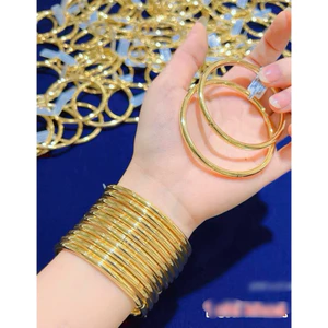 Bộ 2 chiếc vòng tay bọng trơn khóa cài tinh tế mạ vàng 18k cao cấp - Trang sức kamy