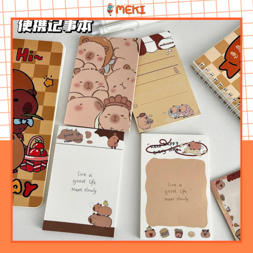 Giấy Note A7 Capybara Nâu Kem 50 Trang – Giấy Ghi Chú Dễ Thương, Trang Trí Sổ Tay, Planner