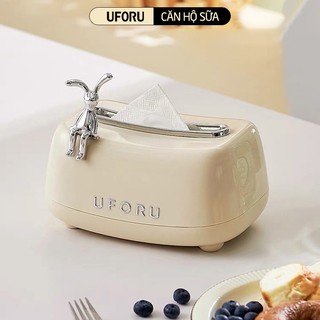 Hộp Giấy Cong UFORU Đính Kèm Thỏ Bọc Viền Inox Xung Quanh Cao Cấp Sang Trọng - UFM482