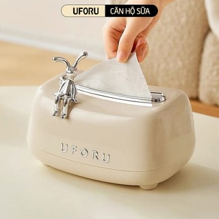 Hộp Giấy Cong UFORU Đính Kèm Thỏ Bọc Viền Inox Xung Quanh Cao Cấp Sang Trọng - UFM482